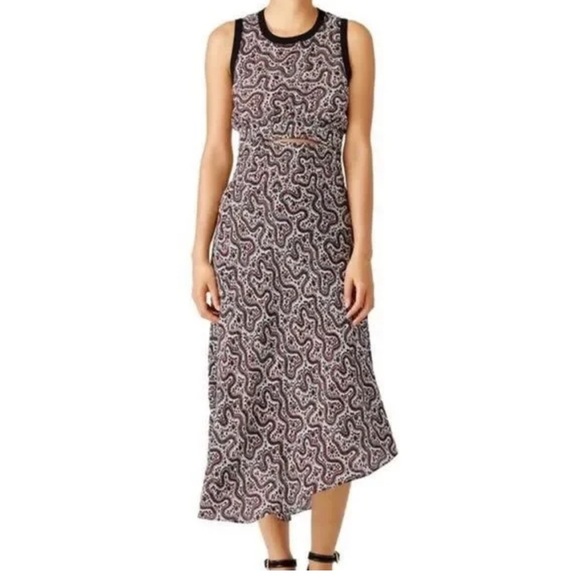 NWOT A.L.C. Sandra Floral Silk Cutout Midi Dress Black Ginger Smocked Panel 8 - Picture 2 of 11